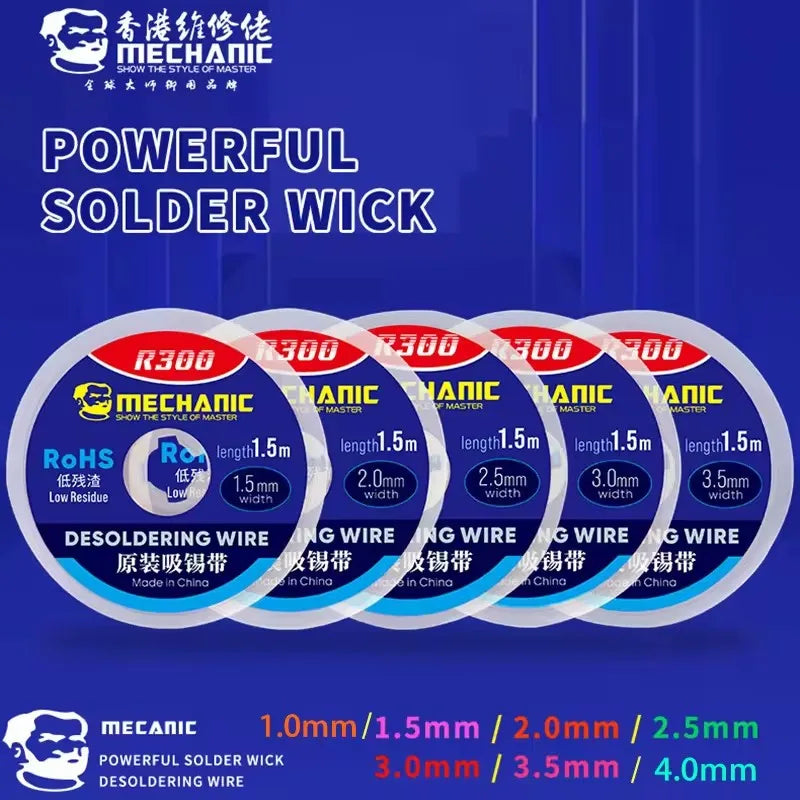 MECHANIC R300 1.0/1.5/2.0/2.5/3.0/3.5/4.0MM 1.5M Solder Wick Remover Desoldering Wire Desoldering Braid PCB BGA Soldering Tools