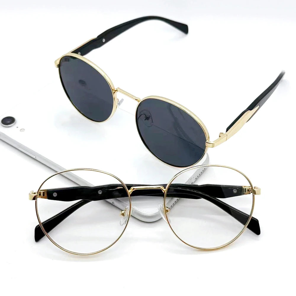Hot Selling Luxury High End Women's Fashion Gold Border Full Rim Oval Sunglasses with Anti-Reflective Lenses % UV Protection
