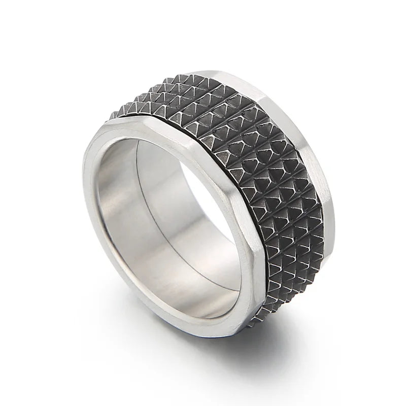 Fongten 12mm Rivet Pyramid Rings For Women Men Stainless Steel Hip Hop Anillos Hombres Classic Charm Ring Jewelry Christmas Gift