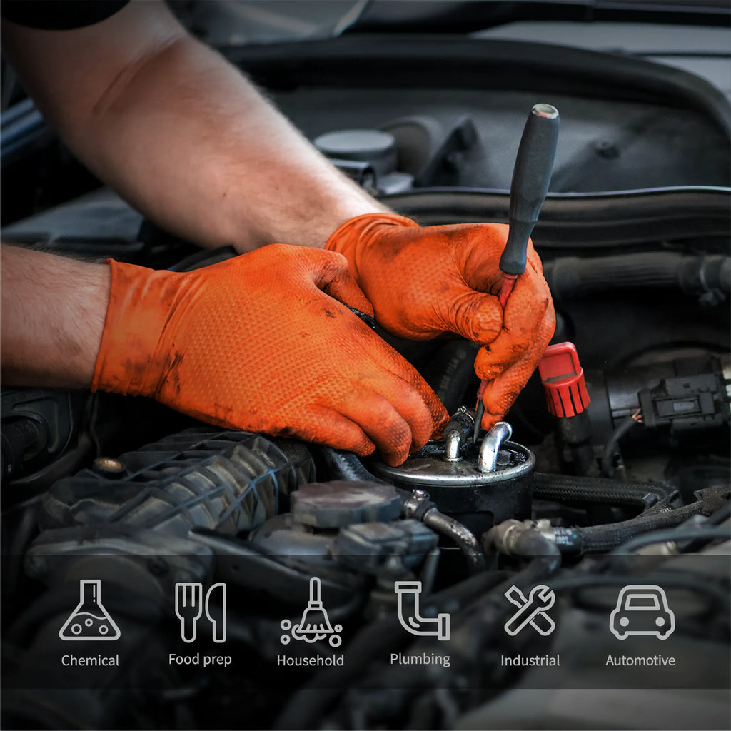 Anboson 10mil Orange Disposable Diamond Textured Nitrile Gloves Guantes De Nitrilo Industrial Heavy Duty for Mechanics