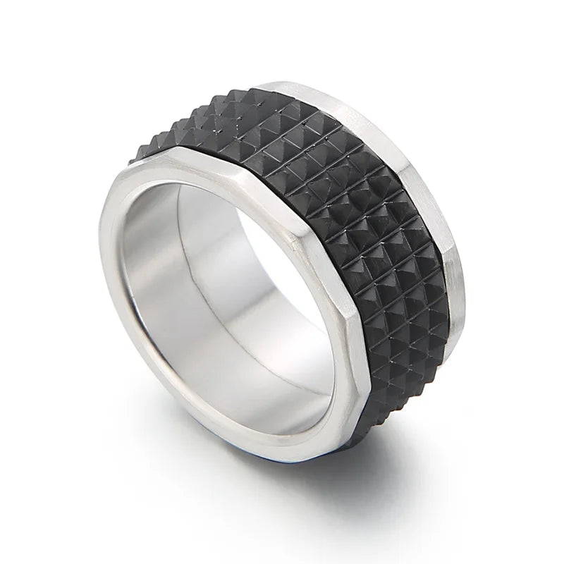 Fongten 12mm Rivet Pyramid Rings For Women Men Stainless Steel Hip Hop Anillos Hombres Classic Charm Ring Jewelry Christmas Gift