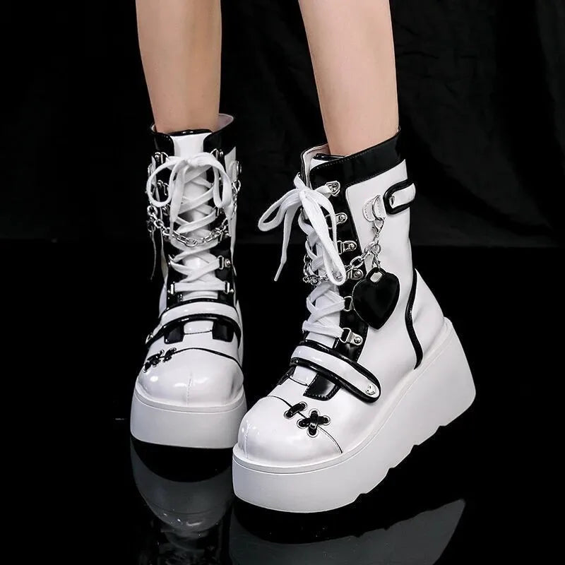Thick Bottom Boots 2025 New Punk Thick Bottom Middle Boots Women's European and American Cute Hot Girl Motorcycle Boots