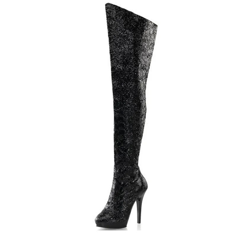 13cm High-heeled Shoes Sexy Over-the-knee Long Boots Platform Stripper Crystal Stage Motorcycle Plus Size Thigh High Boots