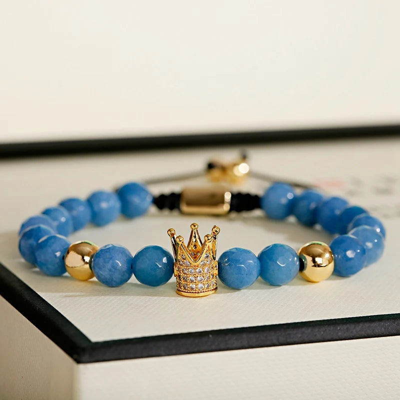 Luxury Crown Zircon Weaving Bracelet Homme Pulseira Hombres Classic Blue Stone Beads Bracelet Men Women Dropshipping
