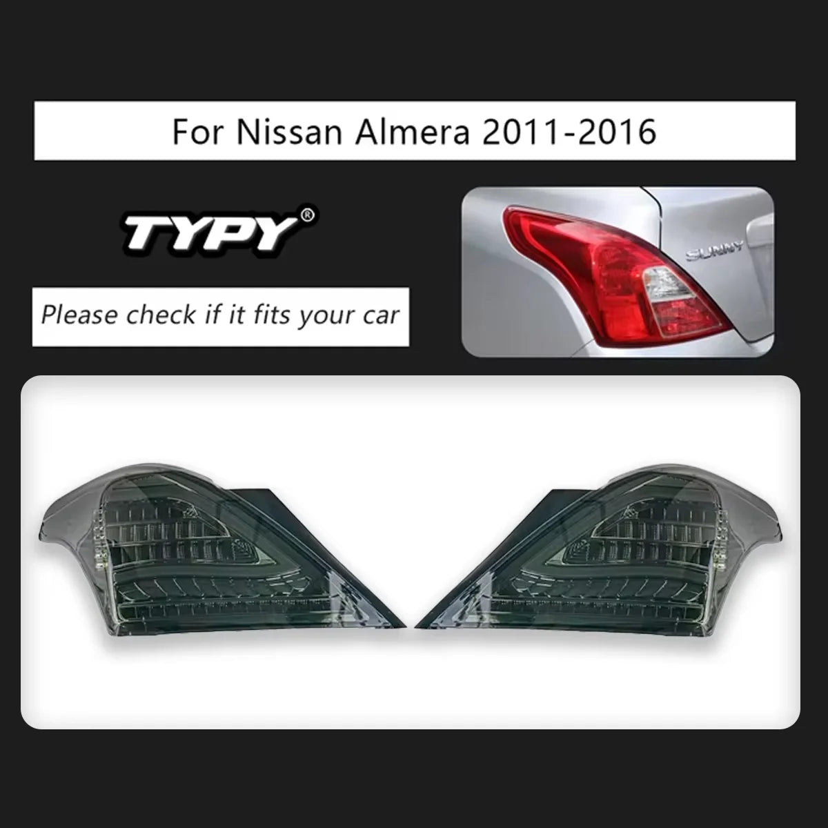 TYPY Car Lights for Nissan Almera Taillght 2011-2016 LED Car Lamps Daytime Running Lights Dynamic Turn Signals Car Accessories