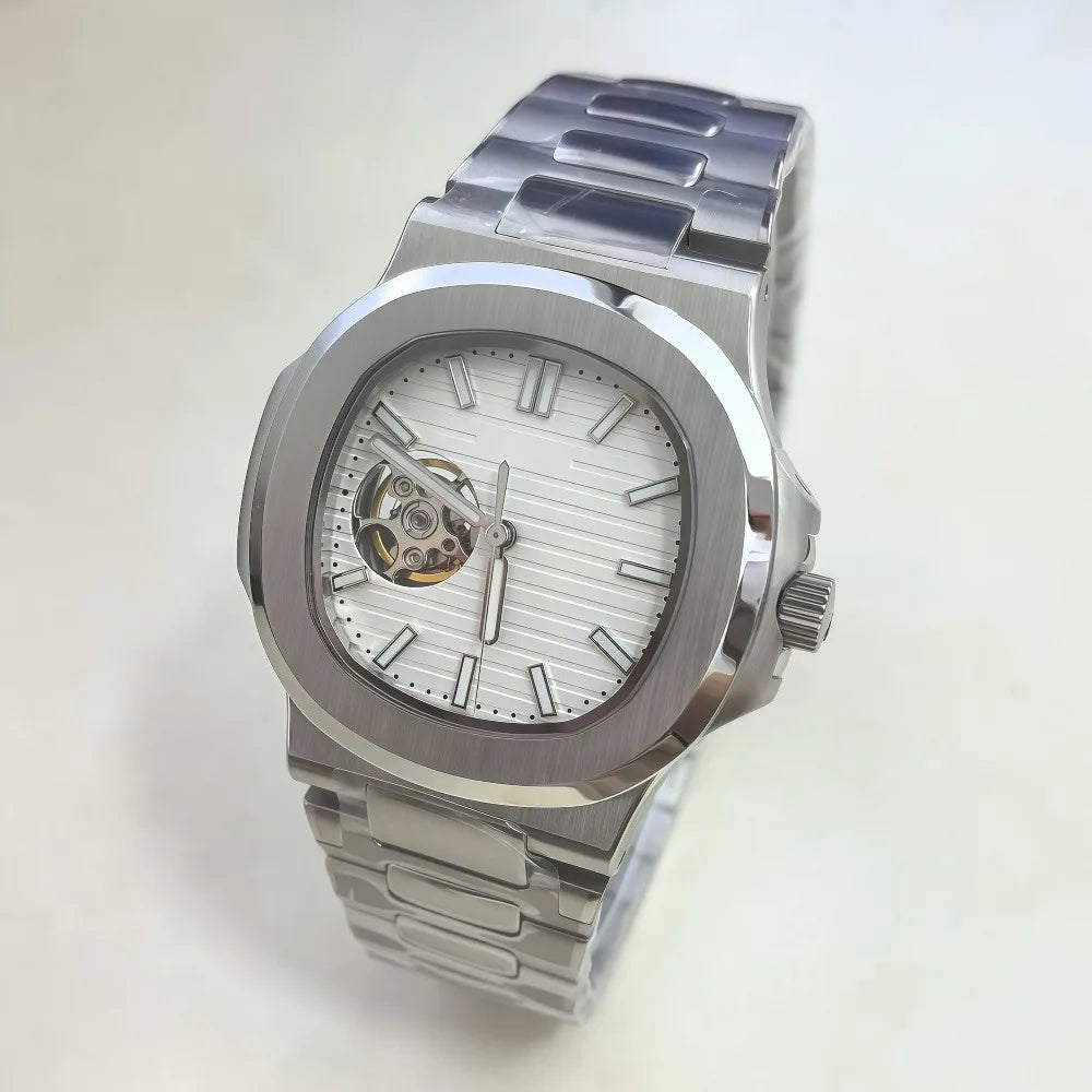 SEIKO NH38 Movement 41mm Fully Automatic Mechanical Men's Watch Hollowed-out Stainless Steel Mineral Glass 10Bar Water Resistant