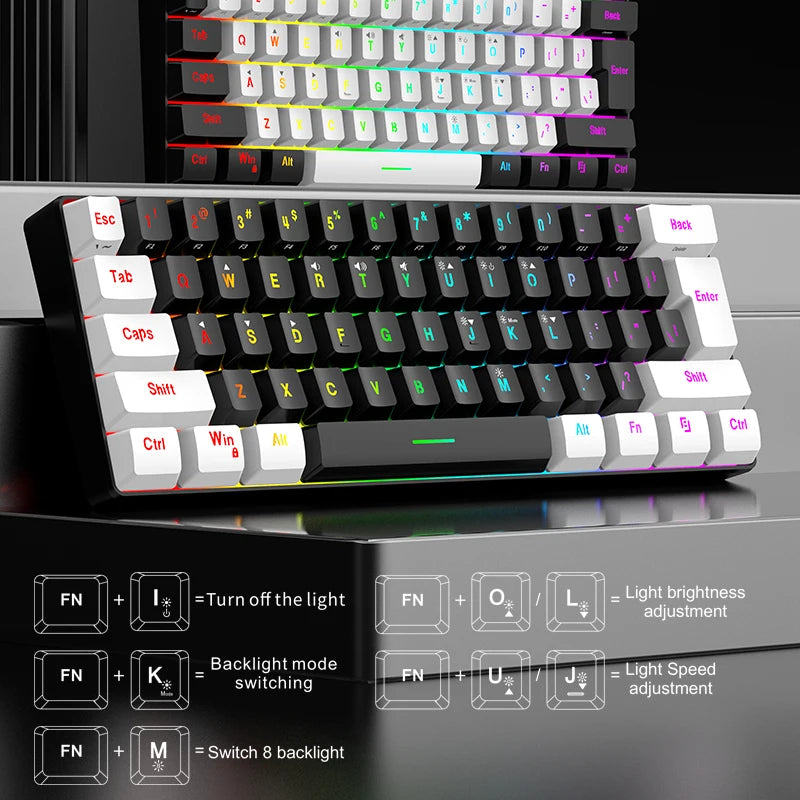 Hot Selling Portable 61 Key Gaming Keyboard 60% Gamer RGB Backlit Wired Mechanical Feel Keyboard Customization
