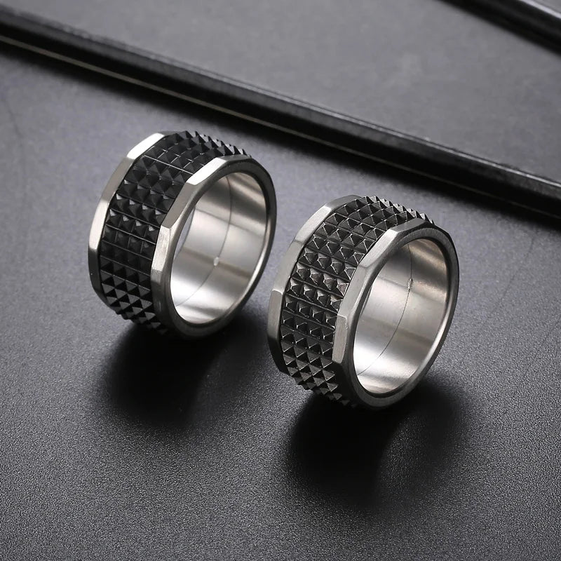 Fongten 12mm Rivet Pyramid Rings For Women Men Stainless Steel Hip Hop Anillos Hombres Classic Charm Ring Jewelry Christmas Gift