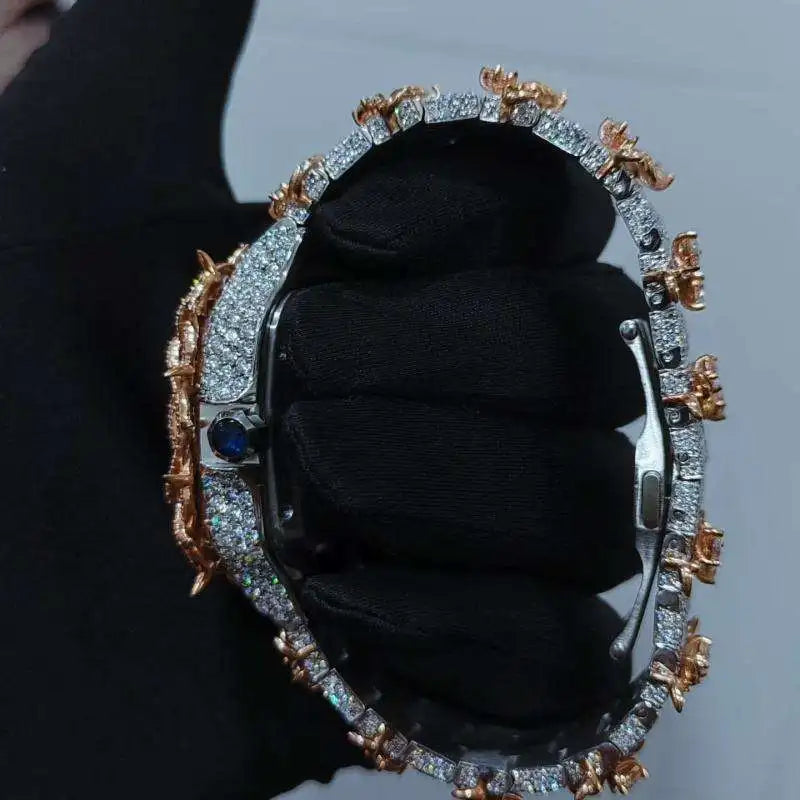 Stunning Shine Mechanical Moissanite Diamond Watch Fully Iced Face Sapphire Crystal Square Case Stainless Steel Band 5BAR Water
