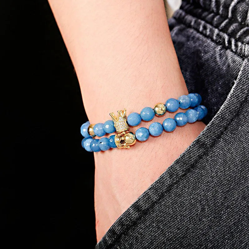 Luxury Crown Zircon Weaving Bracelet Homme Pulseira Hombres Classic Blue Stone Beads Bracelet Men Women Dropshipping