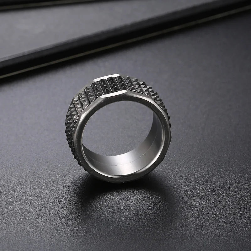 Fongten 12mm Rivet Pyramid Rings For Women Men Stainless Steel Hip Hop Anillos Hombres Classic Charm Ring Jewelry Christmas Gift