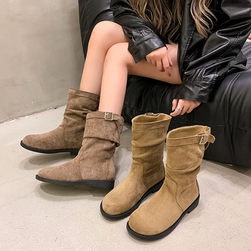Women's Designer 2024 Winter Snow Boots Warm Slip-On Platform Ankle Shoes Non-Slip Flats Cotton Lining for Walking Motorcycle