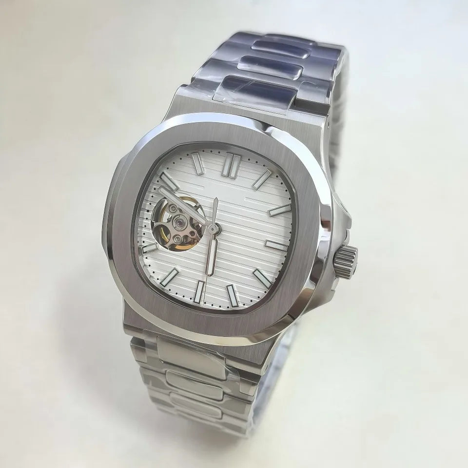 SEIKO NH38 Movement 41mm Fully Automatic Mechanical Men's Watch Hollowed-out Stainless Steel Mineral Glass 10Bar Water Resistant