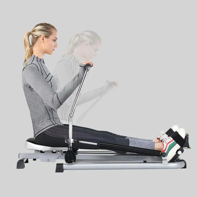 Home-use Double-handled Lightweight Indoor Rowing Machine, Hydraulic Folding Design, Silent Mechanism, Iron Material.