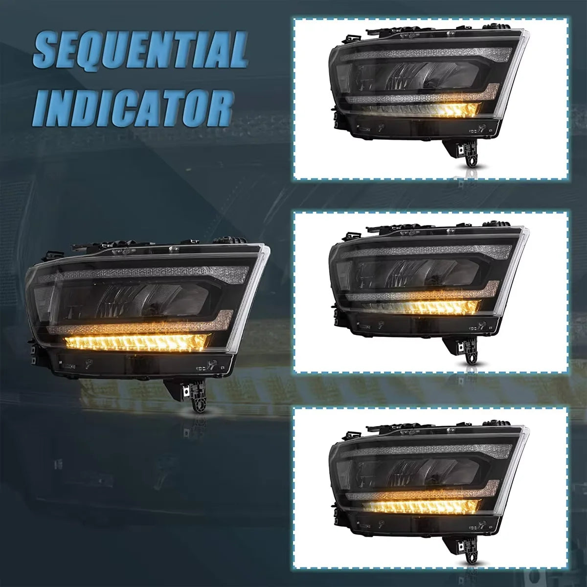 Car Accessories LED Head Lights Assembly for 2019-2021 Dodge RAM 1500 with Reflectors Tradesman, Bighorn, Laramie, Rebel