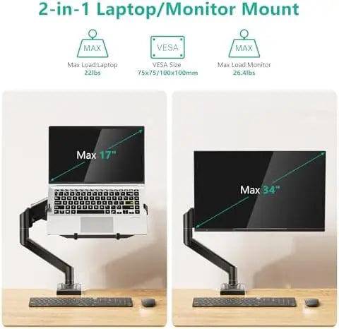 ZhongQu DT-01LP 17"-34" 10-12kg 2-in-1 Laptop Desk Mount Single Monitor Stand Mechanical Spring VESA Mount Bracket Metal  Stock