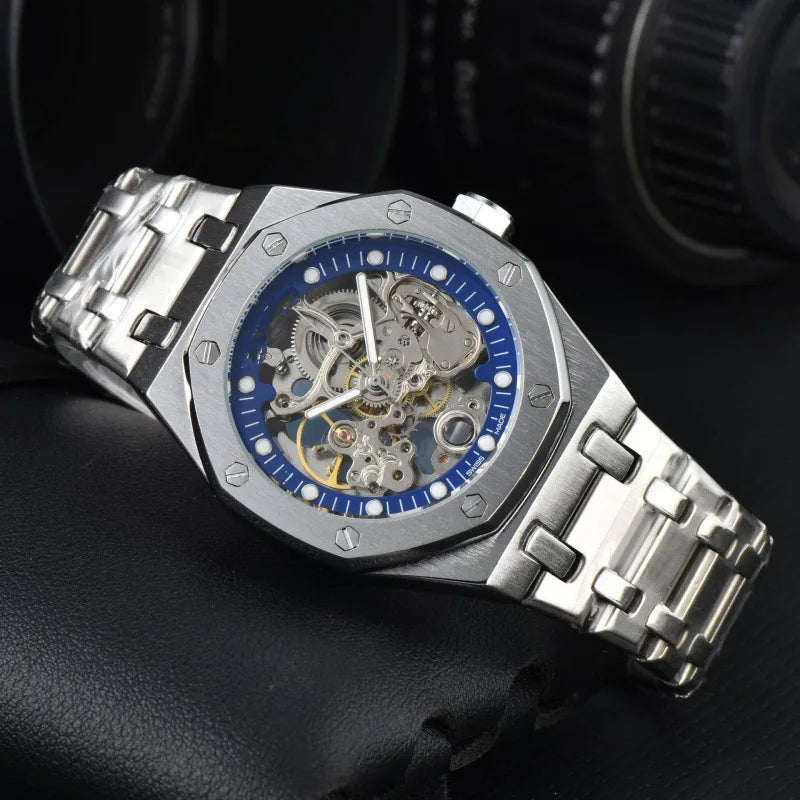 2024 Automatic Mechanical Men's Watch Stainless Steel Band Metal Octagonal Case Medieval Style 43mm Pointer Dial