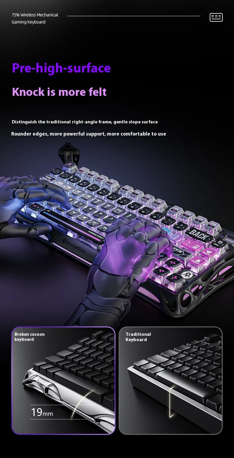 Wireless Mechanical Keyboard Gravastar for Laptop/Computer Special Gift Top Gaming Peripherals Cyberpunk K1 Pro Special Edition