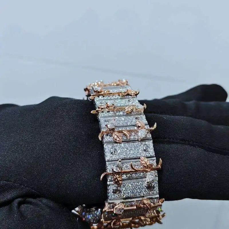 Stunning Shine Mechanical Moissanite Diamond Watch Fully Iced Face Sapphire Crystal Square Case Stainless Steel Band 5BAR Water