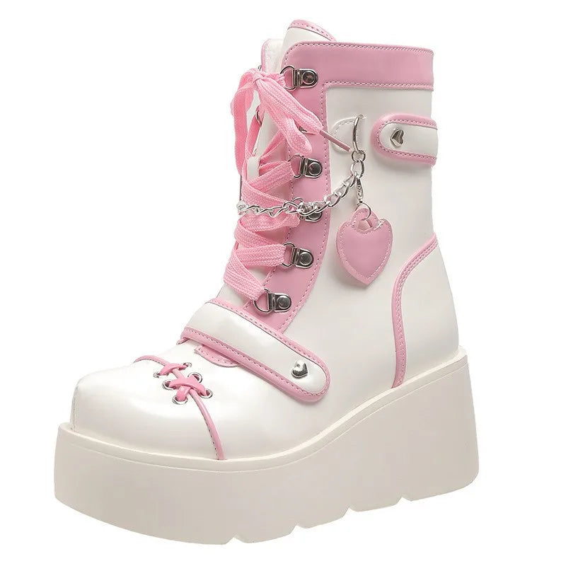 Thick Bottom Boots 2025 New Punk Thick Bottom Middle Boots Women's European and American Cute Hot Girl Motorcycle Boots