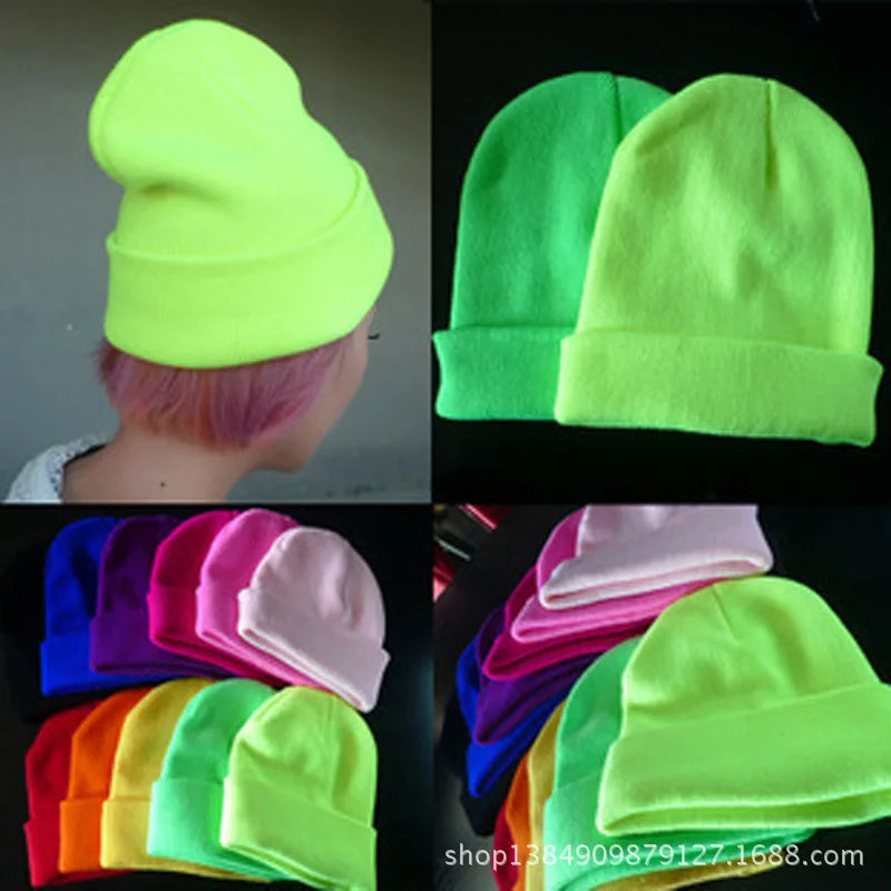Fashion 19 Colors Knitted Neon Women Beanie Girls Autumn Casual Elastic Cap Women's Warm Winter Hats Unisex Gorros Hombres