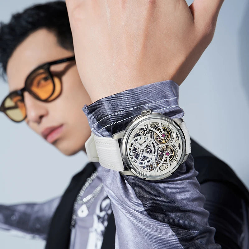 Mark Fairwhale Cross Border Exclusive Fully Skeleton Mechanical Men's Watch Alloy Case Luminous Auto Mechanical Watch