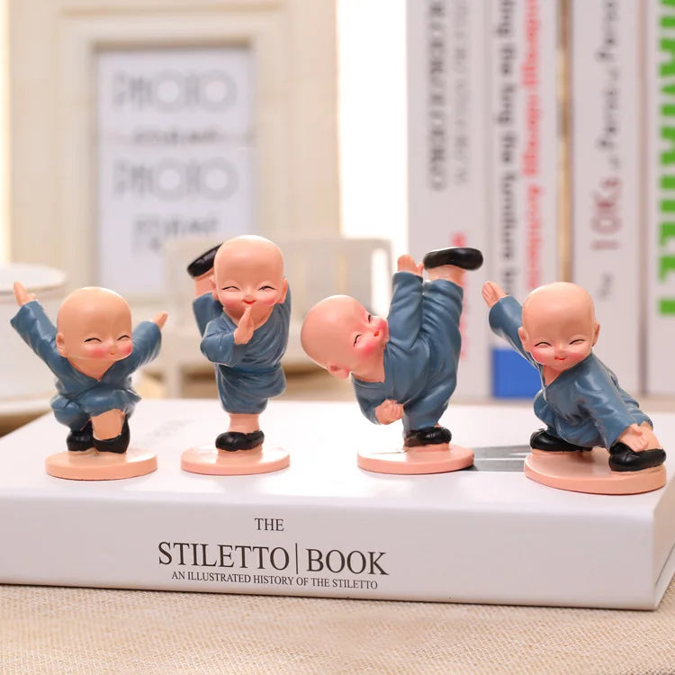 Kung Fu Four Small Monk Ornaments Epoxy Resin Artistic Car Accessories Cute Creative Doll Jewelry Decoration