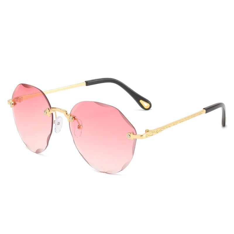 Fashion Rimless Trendy Sunglasses Women Round Cut Edge Gradient Color Sunglasses Gradient Sunglasses UV400 Rimless Shades