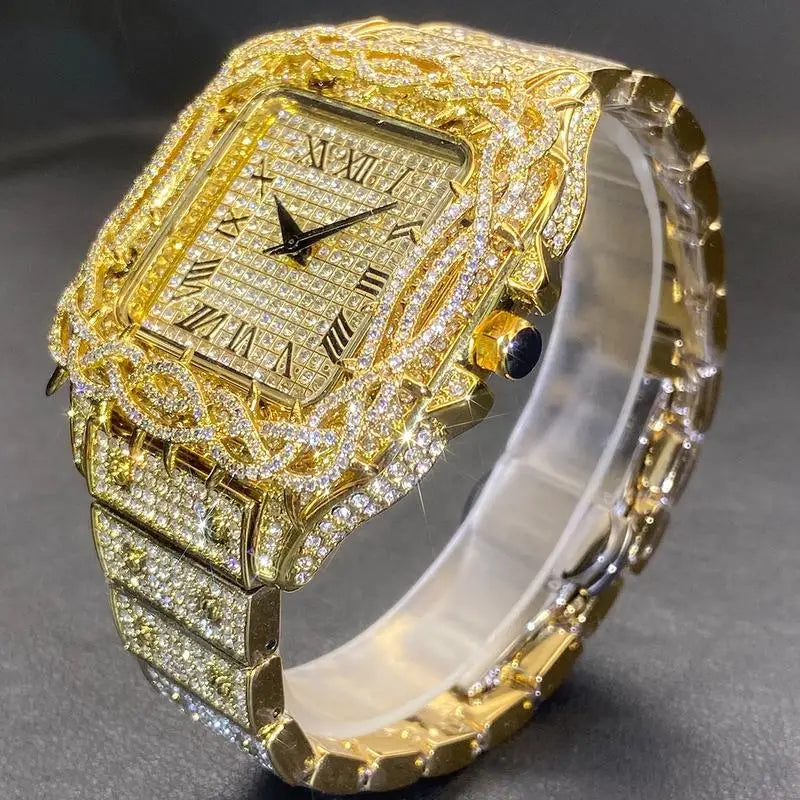 Men's Moissanite Diamond Quartz Watch Hip-hop Ice Thorn Dial Inlaid Zircon Square Full Diamond Waterproof Mechanical watches