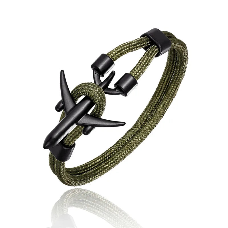 MKENDN Fashion Anchor Men Women Airplane Bracelets Charm Rope Chain Paracord Hope To Safe Jewelry Pulseras hombres