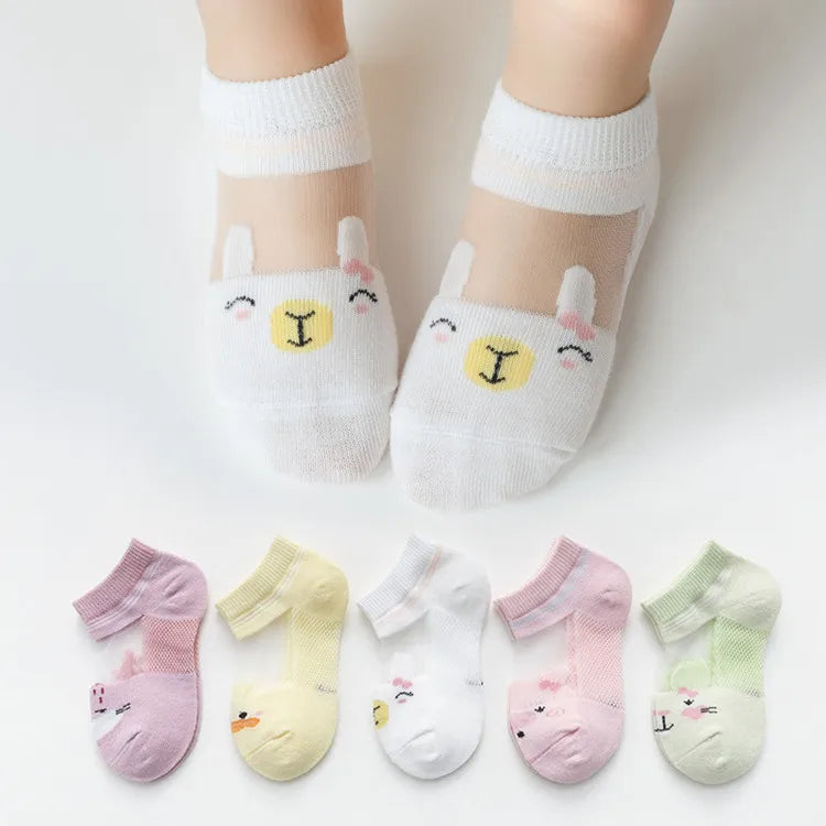 Girls Summer Mesh Thin Sock Cotton Baby Short Socks 5 Pairs Toddler Boys Kids Children Colorful Socks 5 pairs WMF043