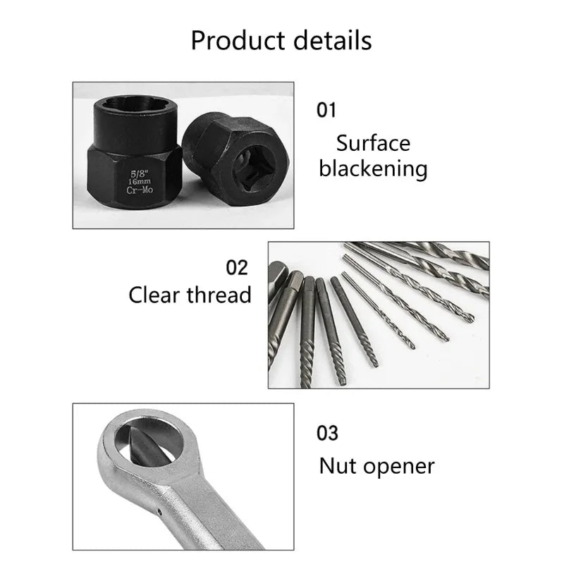 29pc Bolt Extractor Kit Screw Extractor Set  Nut Bolt Removal Tools With Drill Bit Adapter for Automotive Mechanical