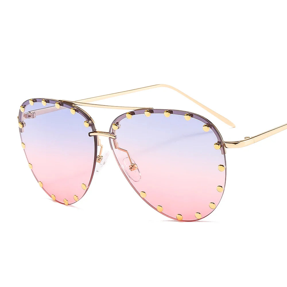 2022 High Gafas Designer Quality Unisex Metal Sunglass Glasses Luxury Branded Aviation Sunglasses studded Large-frame Sunglasses