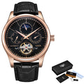 LIGE LG6826 Mens Watches Automatic Mechanical Watch Tourbillon Clock Leather Brown Casual Business Watches Men with Gift Box