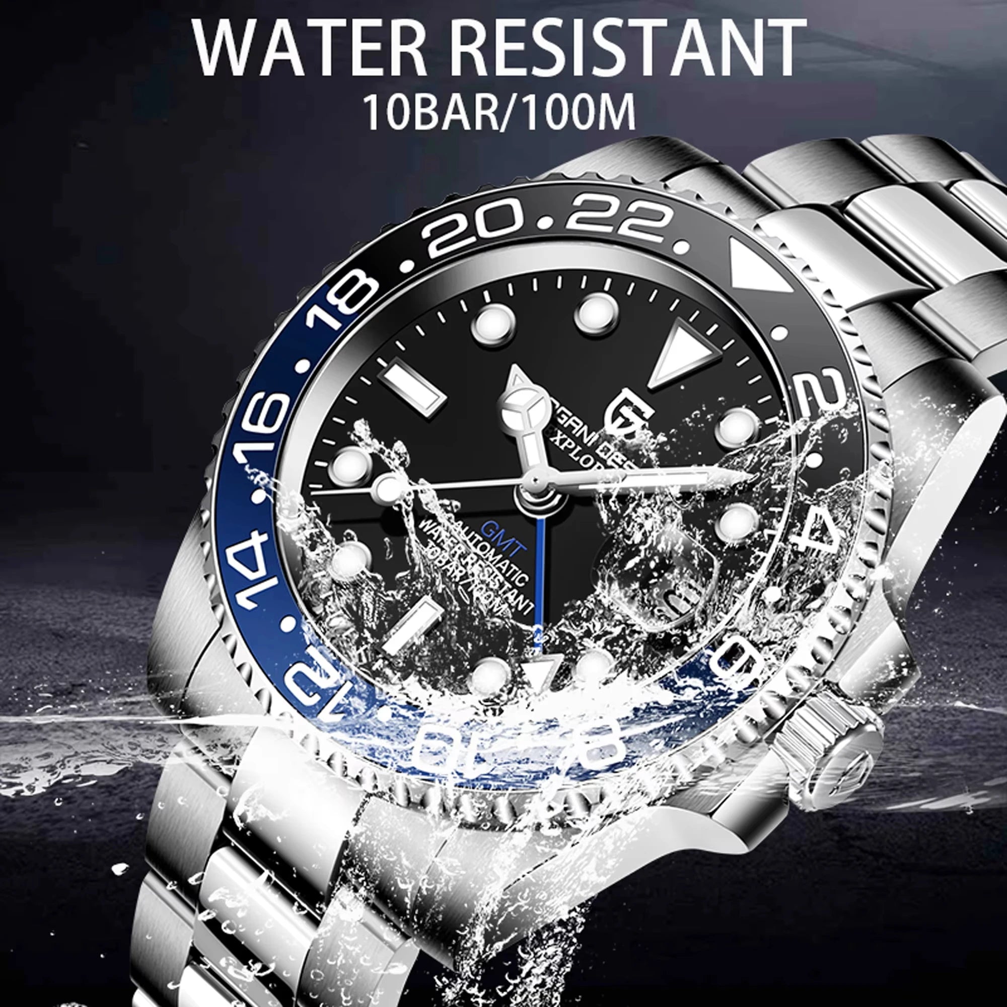 PAGANI 1662 GMT Men Mechanical Watches Sapphire Glass GMT Watches 100M Waterproof All Stainless Steel Automatic Men Watch