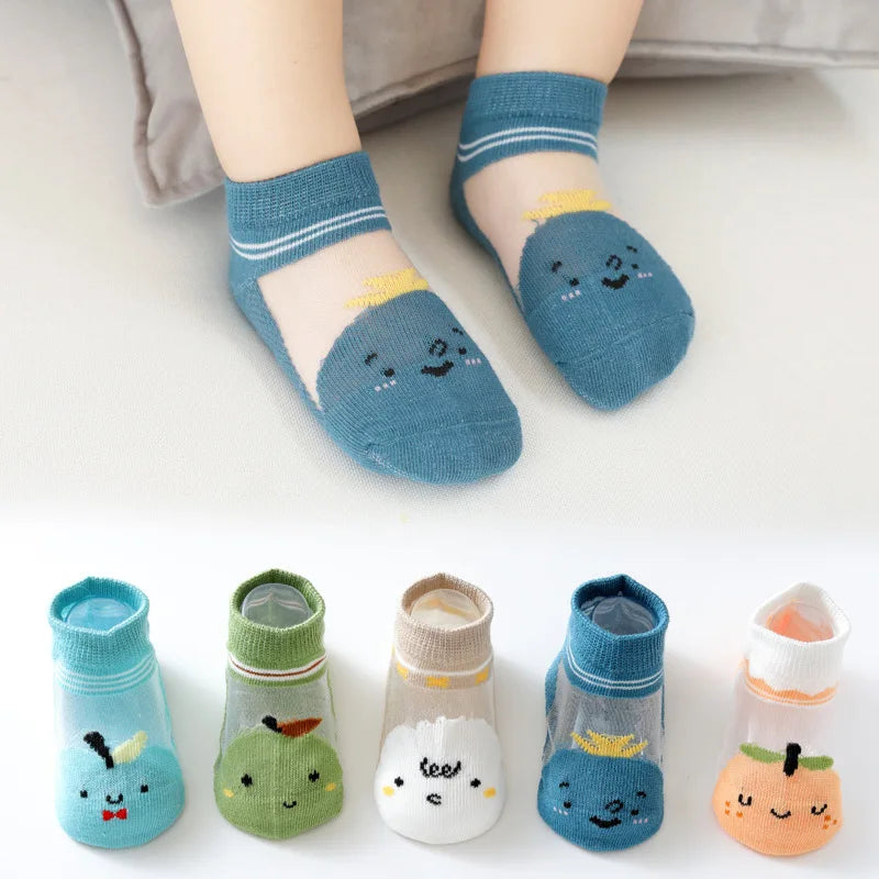 Girls Summer Mesh Thin Sock Cotton Baby Short Socks 5 Pairs Toddler Boys Kids Children Colorful Socks 5 pairs WMF043