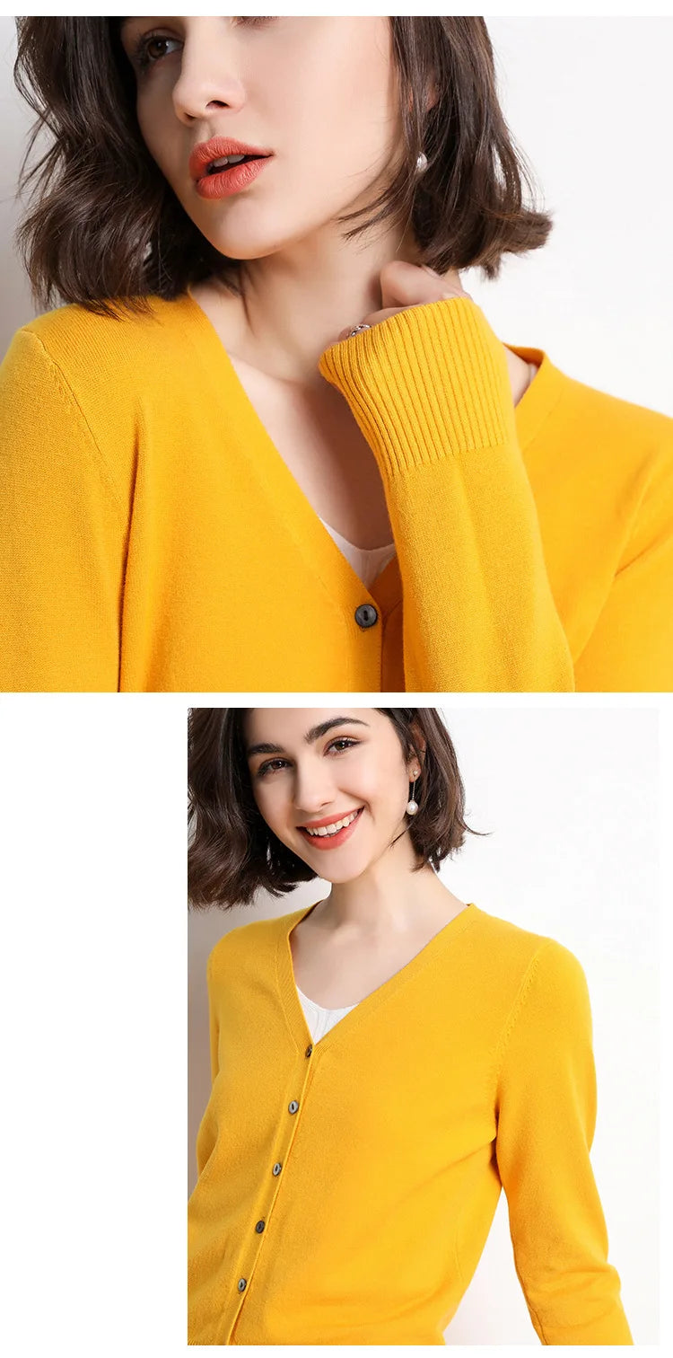 2025 Women Cardigans Long Sleeve Knitted Outerwear Solid Thin Spring Autumn Sweaters V-neck Knitwears Korean Fashion Cardigans