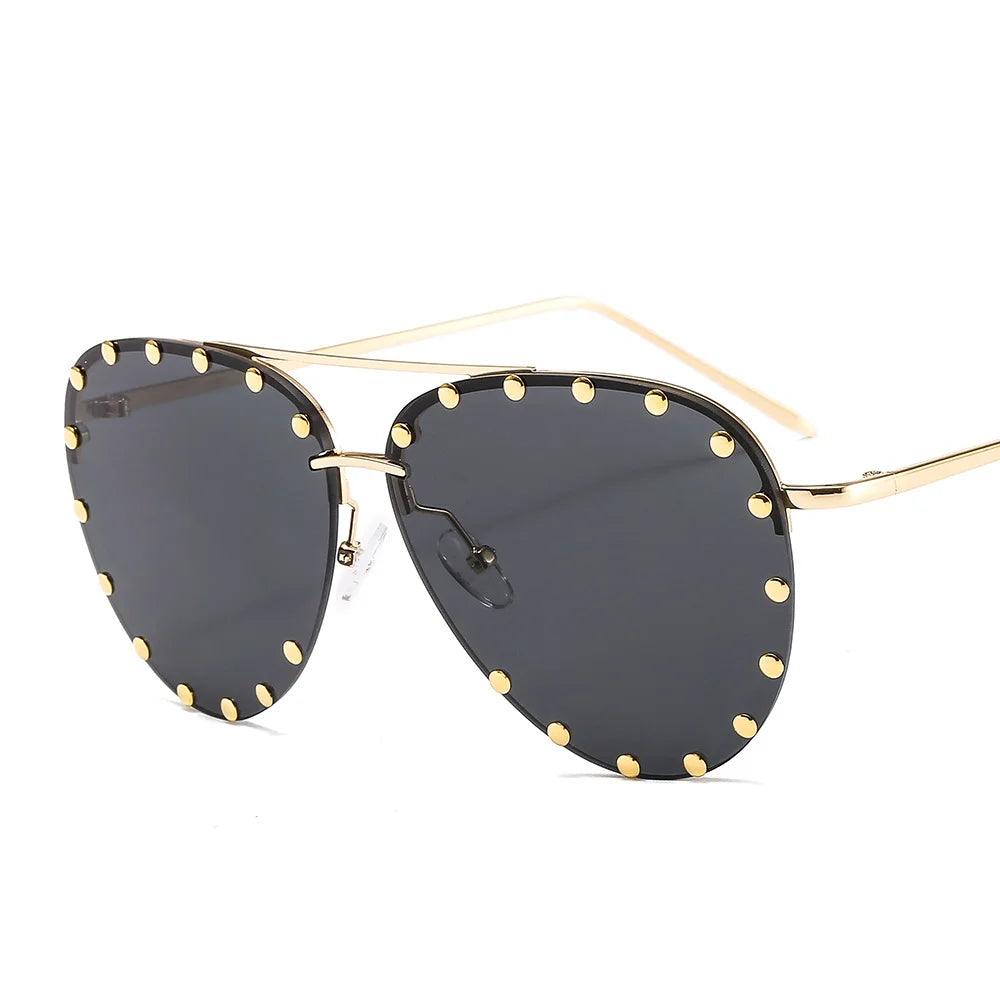 2022 High Gafas Designer Quality Unisex Metal Sunglass Glasses Luxury Branded Aviation Sunglasses studded Large-frame Sunglasses