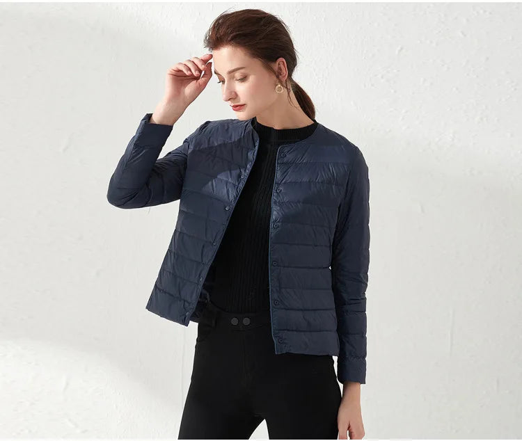 2024 New Spring Winter Women Liner Warm Down Jackets Ultralight Collarless Portable Female Padded Parkas O-Neck Puffer Overcoat
