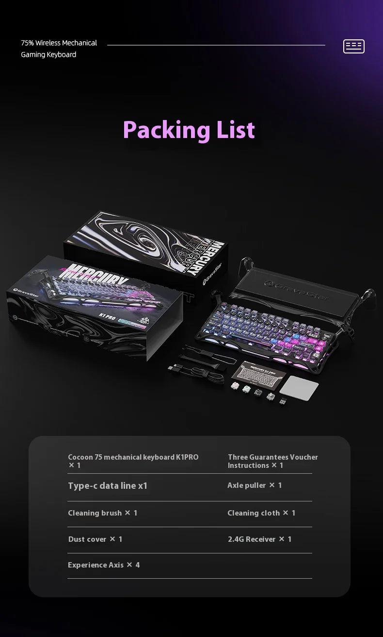Wireless Mechanical Keyboard Gravastar for Laptop/Computer Special Gift Top Gaming Peripherals Cyberpunk K1 Pro Special Edition