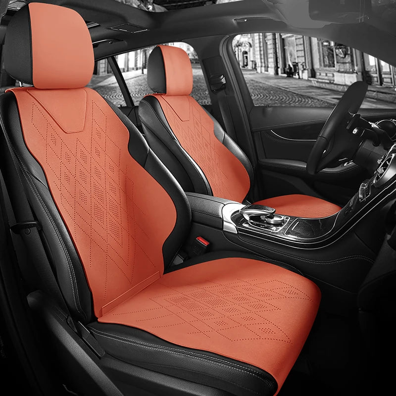 Universal Fit Car Accessories Suede Saddle Seat Cushion Pad Half Covered for 90% Sedan SUV Suede Set Cover Only 2 Front Seats