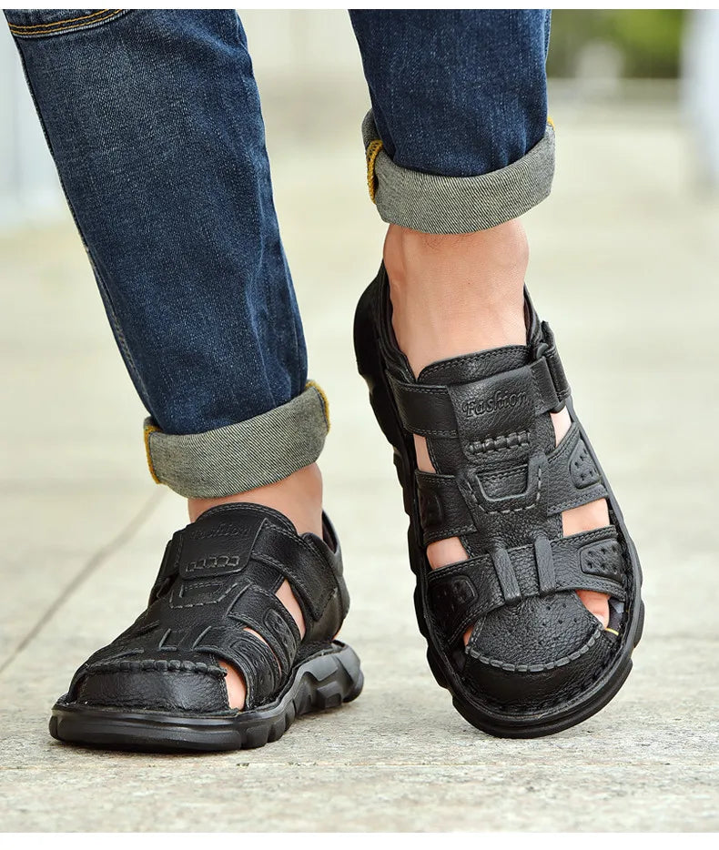 Genuine Leather Casual Shoes For Men High Quality Classic Men Sandals Summer Outdoor Walking Men Sneakers Breathable Men Sandals