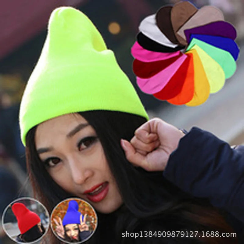 Fashion 19 Colors Knitted Neon Women Beanie Girls Autumn Casual Elastic Cap Women's Warm Winter Hats Unisex Gorros Hombres