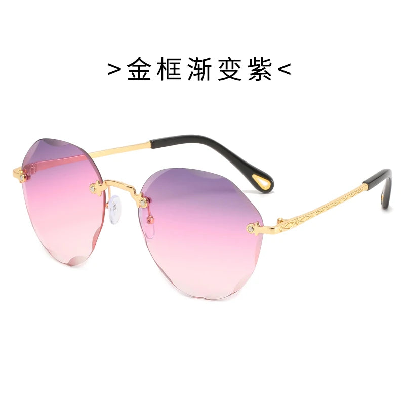 Fashion Rimless Trendy Sunglasses Women Round Cut Edge Gradient Color Sunglasses Gradient Sunglasses UV400 Rimless Shades