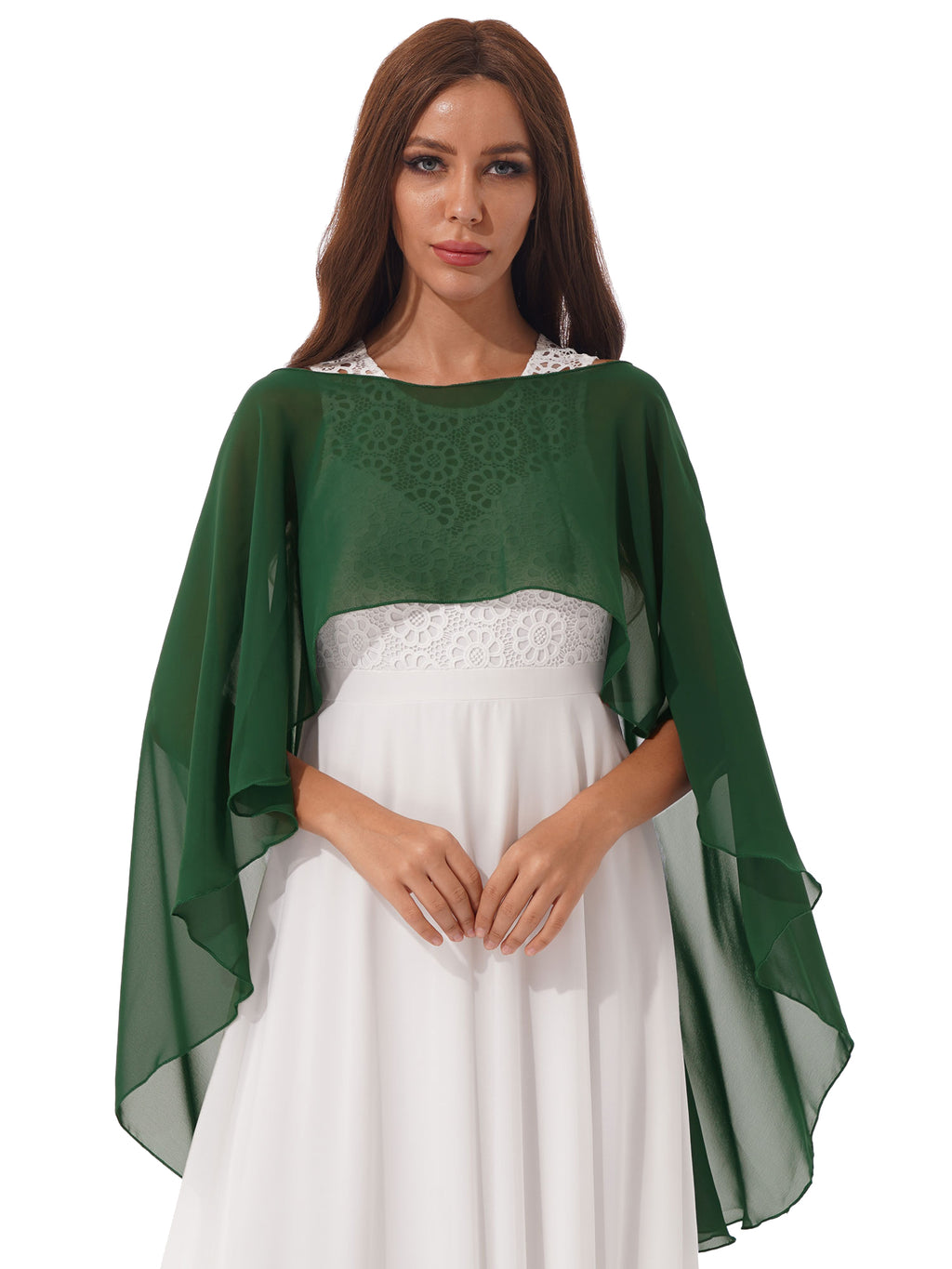 Women Chiffon Solid Pullover Capes Shawl Hi-low Hem Thin Soft Shrug Ponchos for Wedding Bridal Bridesmaid Evening Party Dress