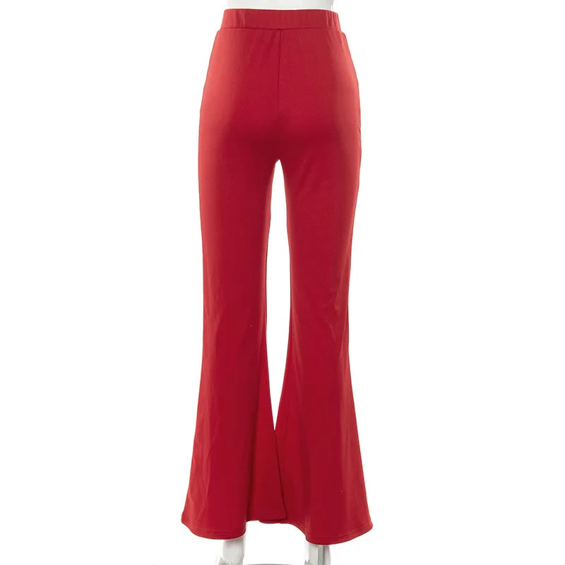 Street Fashion Flared Pants  Women Grenadine High Waist Pants for Women Glitter High Slit Boot Cut Flared Trousers 2021 Autumn