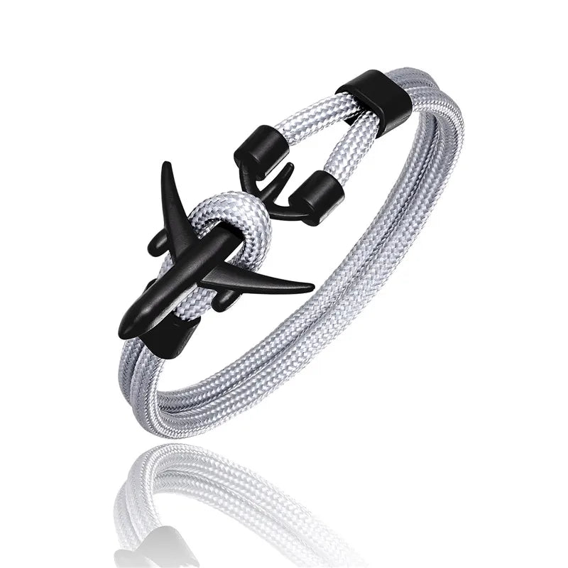 MKENDN Fashion Anchor Men Women Airplane Bracelets Charm Rope Chain Paracord Hope To Safe Jewelry Pulseras hombres