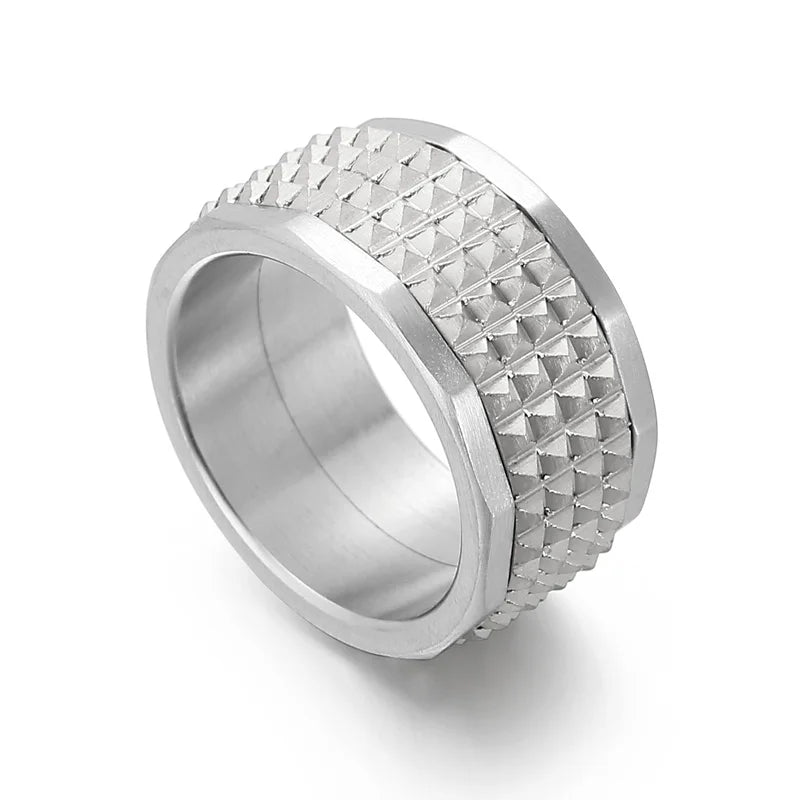 Fongten 12mm Rivet Pyramid Rings For Women Men Stainless Steel Hip Hop Anillos Hombres Classic Charm Ring Jewelry Christmas Gift