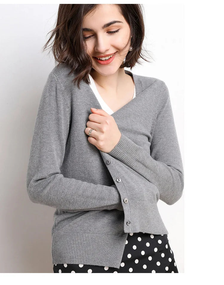 2025 Women Cardigans Long Sleeve Knitted Outerwear Solid Thin Spring Autumn Sweaters V-neck Knitwears Korean Fashion Cardigans