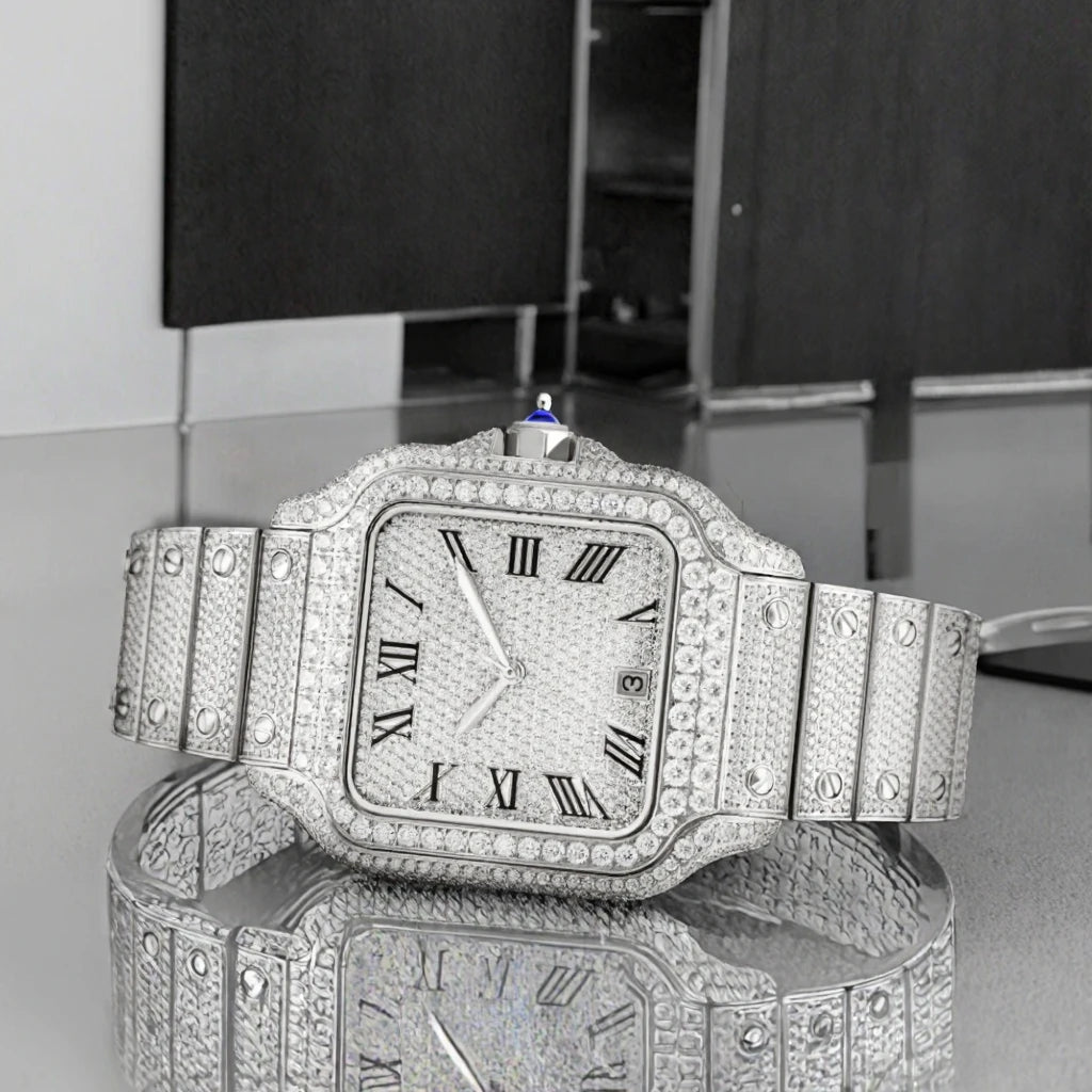 Customized High Quality Men's Ice Crystal VVS Moissanite Watch Cartierable Mechanical Square Case Luxury Wrapped 39mm Hip Hop
